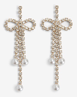 Rhinestone Bow Pearl Drop Earrings