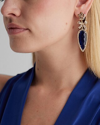 Teardrop Stone Embellished Rhinestone Drop Earrings
