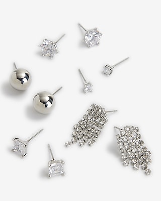 Set Of 5 Mixed Rhinestone Stud Earrings