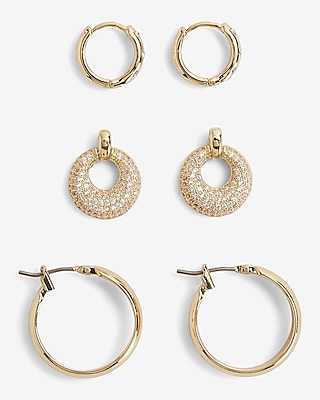 Set Of 3 Rhinestone Hoop Earrings