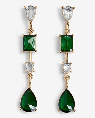 Emerald Rhinestone Linear Drop Earrings