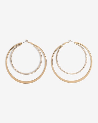 Double Rhinestone Flat Hoop Earrings