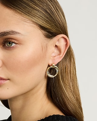 Express Women's Textured Hoop Drop Earrings in Shiny Gold