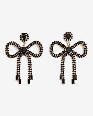 Embellished Rhinestone Bow Statement Drop Earrings