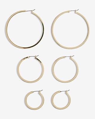 Set Of 3 Mixed Size Flat Hoop Earrings