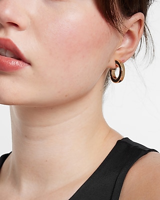 Faux Leather Lined Hoop Earrings