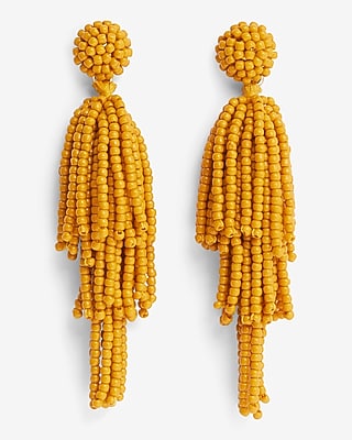 Beaded Layered Tassel Earrings Women's Yellow