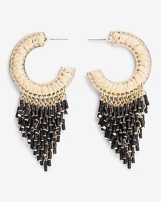 Woven Beaded Fringe Hoop Earrings
