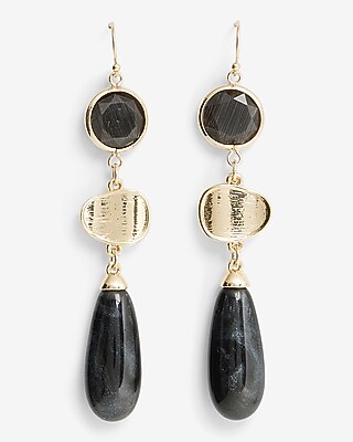 Black Stone Linear Drop Earrings