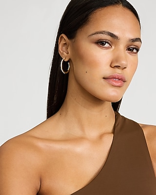 Express Women's Pave Gold Hoop Earrings in Shiny Gold