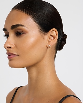Express Women's Triple Pave Gold Chain Stud Earrings in Shiny Gold