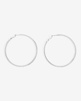 Classic Textured Hoop Earrings Women's Silver