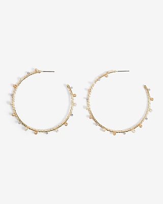 Stone Lined Post Back Hoop Earrings