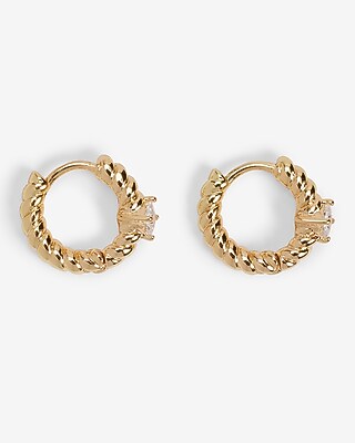 Rhinestone Embellished Twisted Huggie Earrings