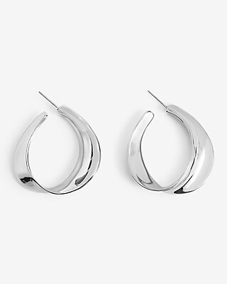 Flat Twist Hoop Earrings Women's Silver