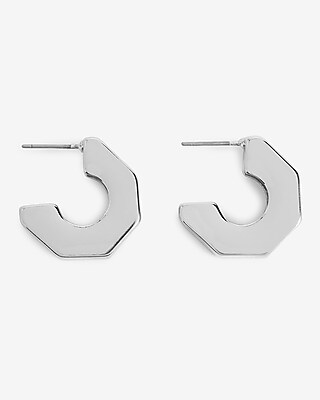 Mini Hexagon Huggie Hoop Earrings Women's Silver