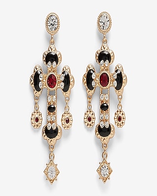 Rhinestone Embellished Cross Drop Earrings