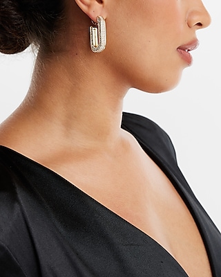 Rhinestone Oval Post Back Earrings