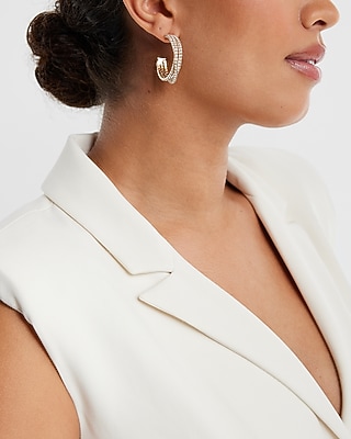 Rhinestone Crossover Post Back Hoop Earrings