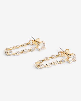 Stone Embellished Rhinestone Front Back Chain Earring Women's Gold