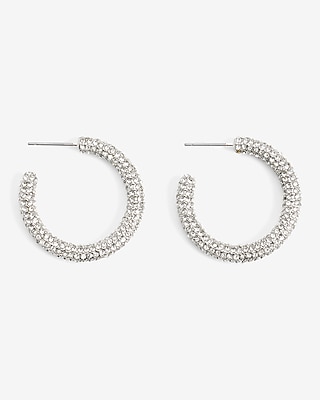 Rhinestone Embellished Medium Hoop Earrings