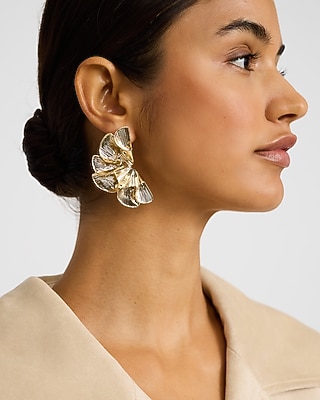 Textured Gold Flower Petal Stud Statement Earrings