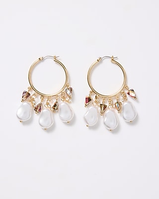 Pearl Fringe Gold Hoop Earrings