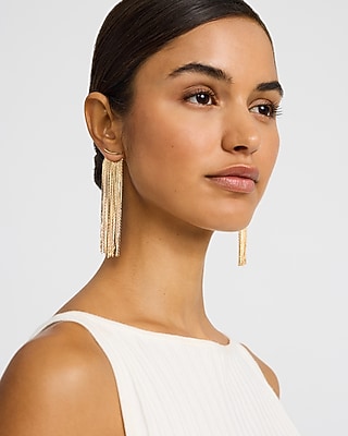 Gold Back Fringe Drop Statement Earrings