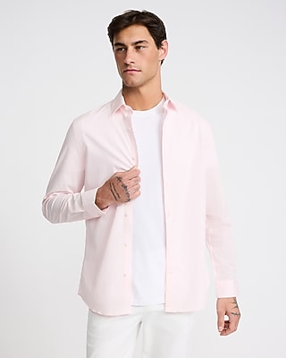 Slim Solid Stretch Cotton 1Mx Dress Shirt Pink Men's XL Tall