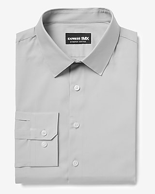 Slim Solid Stretch Cotton 1Mx Dress Shirt Gray Men's XS