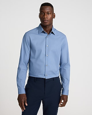 Slim Solid Stretch Cotton 1Mx Dress Shirt Blue Men's S