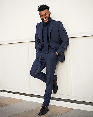 Big & Tall Extra Slim Solid Stretch 1Mx Dress Shirt Blue Men's XXL