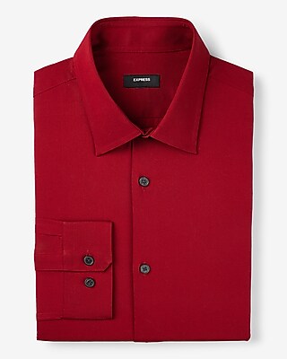 Classic Solid Stretch 1Mx Dress Shirt Red Men's S