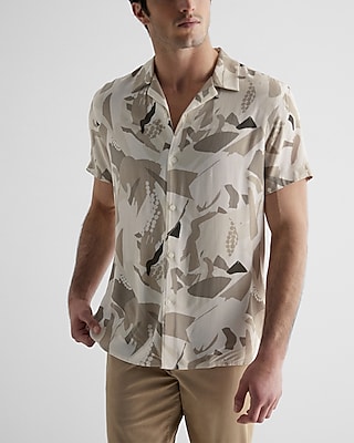Abstract Print Rayon Short Sleeve Shirt Neutral Men's M Tall