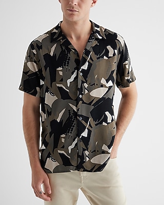 Abstract Print Rayon Short Sleeve Shirt