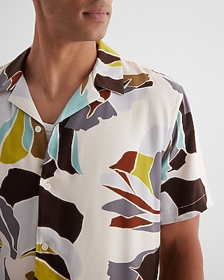 Abstract Floral Rayon Short Sleeve Shirt