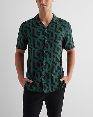 Geo Print Rayon Short Sleeve Shirt