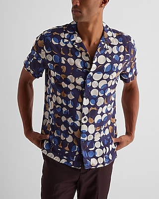 Abstract Printed Circle Rayon Short Sleeve Shirt