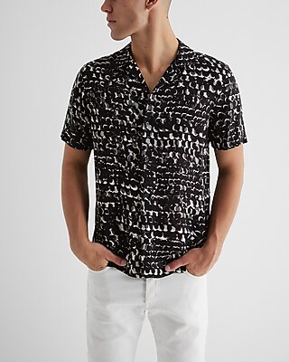 Abstract Layered Circle Rayon Short Sleeve Shirt Gray Men's XS