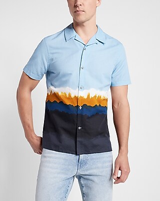 Painted Border Linen Short Sleeve Shirt