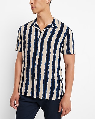 Striped Rayon Short Sleeve Shirt Neutral Men's XL