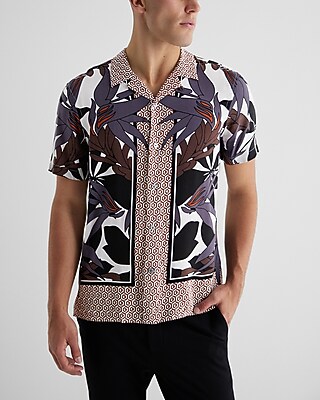 Geo Floral Print Rayon Short Sleeve Shirt