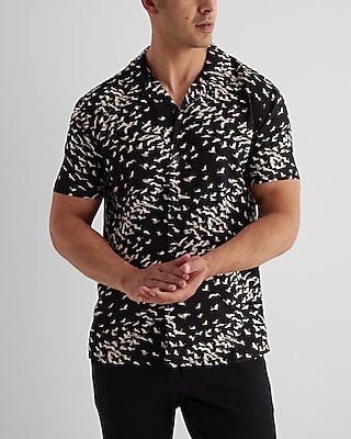 Mini Crane Print Rayon Short Sleeve Shirt