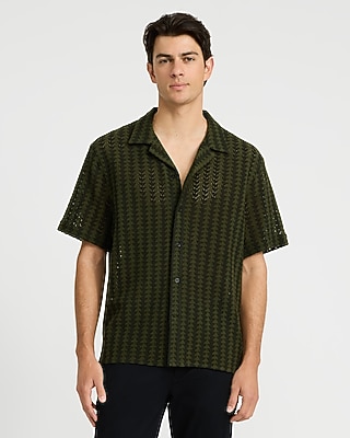 Textured Striped Cotton-Blend Short Sleeve Shirt