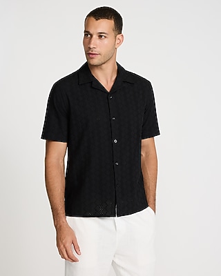 Textured Eyelet Short Sleeve Shirt
