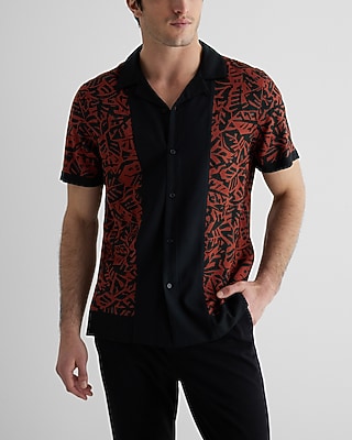 Bordered Abstract Print Rayon Short Sleeve Shirt