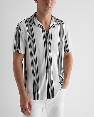 Striped Rayon Short Sleeve Shirt Neutral Men's XS