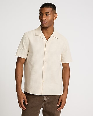 Textured Circle Cotton Short Sleeve Shirt
