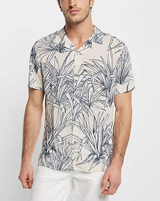 Leaf Print Rayon Short Sleeve Shirt