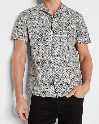 Tile Print Linen Short Sleeve Shirt